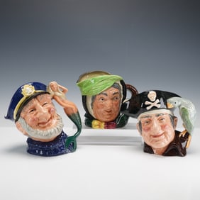 3pc Royal Doulton Character Jugs, Old Salt, Long John Silver and Saire Gamp