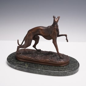 P.J. Mene (Aft.) Bronze Greyhound Sculpture on Marble Base