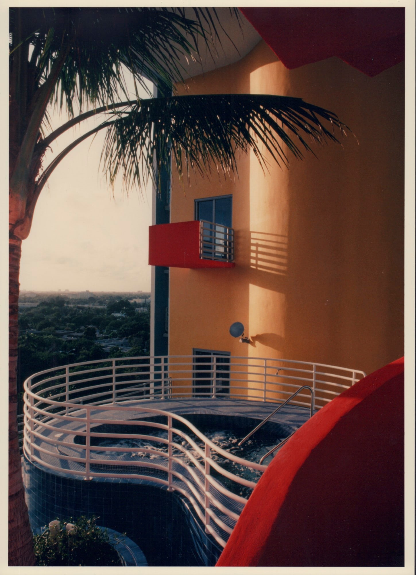 Norman McGrath, Color Photograph, Atlantis Sky Court, Brickell, Miami, 1984: British photographer Norman McGrath has captured stunningly the Sky Court of the Atlantis Condominium on Brickell Avenue, Miami, Florida, International architectural firm Architectonica, reputed for u