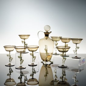 9pc Bimini Werkstatte Figural Glass Carafe with Stem Glasses