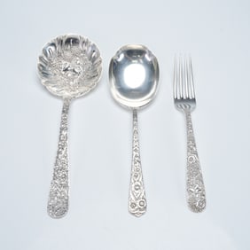 3pc S. Kirk & Son Sterling Silver Serving Utensils, Repousse