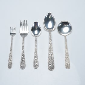 5pc S. Kirk & Son Sterling Silver Flatware Set, Repousse