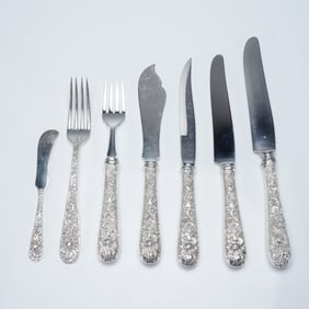 7pc S. Kirk & Son Sterling Silver & Stainless Steel Repousse Flatware