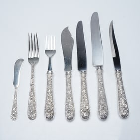 7pc S. Kirk & Son Sterling Silver & Stainless Steel Repousse Flatware