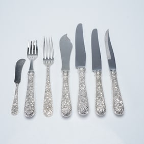 7pc S. Kirk & Son Sterling Silver Repousse Flatware, Forks & Knives