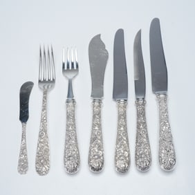 7pc S. Kirk & Son Sterling Silver Repousse Flatware, Forks & Knives