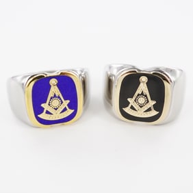 2pc Stainless Steel Past Master Masonic Rings