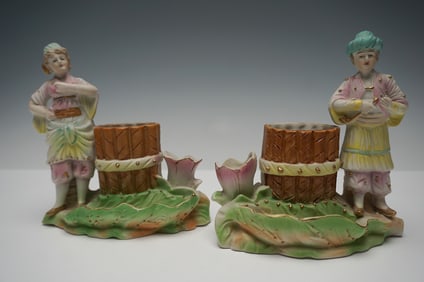 Pair of Paulux Japan Porcelain Figural Planters