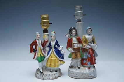 2pc Occupied Japan Porcelain Figural Table Lamps