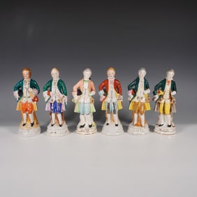 6pc Japanese Porcelain Figurine Set, Colonial Style