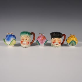 5pc Japan Figural Toby Jug and Floral Salt & Pepper Set