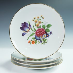 4pc Höftritz Floral Porcelain Plates, Western Germany