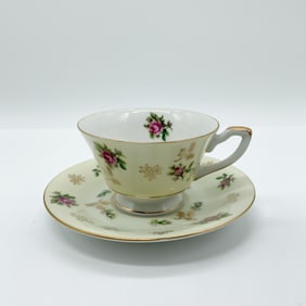 Porcelain Cup and Saucer, Floral Gilt Design