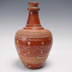 Hand-Painted Redware Terracotta Storage Vessel