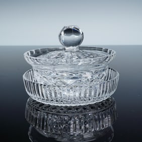 3pc Cut Crystal Condiment Jar with Lid and Dish
