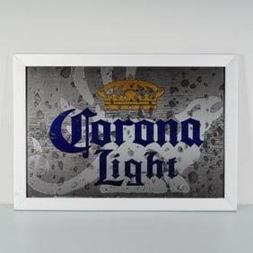 Corona Light Beer Advertising Mirror with White Frame