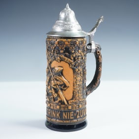 German Relief Beer Stein with Pewter Lid