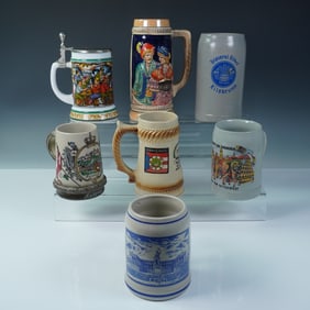 7pc Ceramic and Stoneware Beer Stein Collection