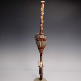 African Style Carved Wooden Staff Sculpture