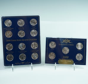 2pc 2008 and 2009 United States Quarter Collections in Display Cases