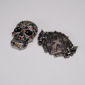 Two Statement Belt Buckles Skull and Heraldic Cross