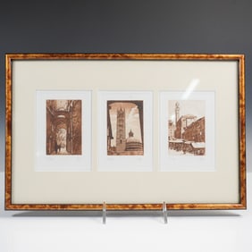 3pc Framed Signed Etchings of Italian Architecture
