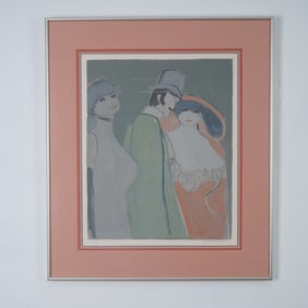 David Schneuer, Color Lithograph on Paper, Lady in Red, Signed