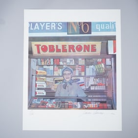 Sandra Lawrence Limited Edition Print, Toblerone Shopkeeper