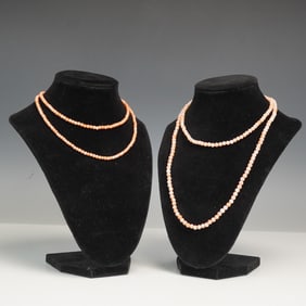 2pc Pink and Orange Bead Necklaces, One with Silver Clasp