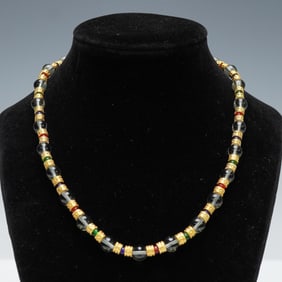 NLH Beaded Necklace with Multicolor Rhinestone Spacers