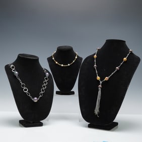 3pc Necklace Set with Tassel, Mallorica-Style Beads, and Mixed Metals