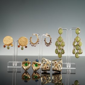 5pc Costume Earring Grouping, Gemstone Accents