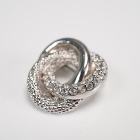 Silver Tone Interlocking Loop Rhinestone Brooch