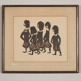 Sadie Rosenblum, Hand-Colored Lithograph on Paper, Five Strollers, Signed