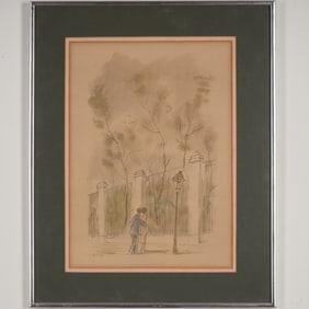 Eduardo Vicente, Color Lithograph on Paper, Couple Near Fence