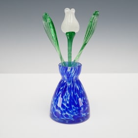 Bohemian Art Glass Tulip in Vase
