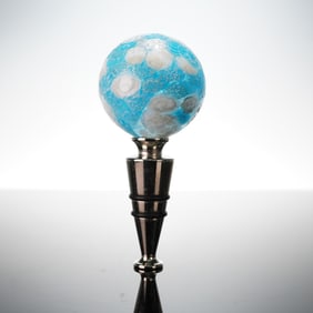 Murano Glass Blue and White Millefiori Bottle Stopper