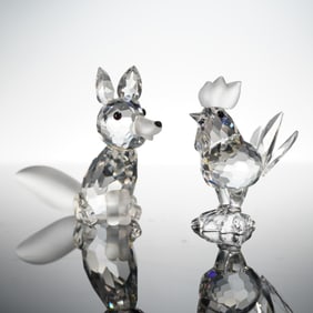 2pc Swarovski Crystal Figurines, Fox and Mini Cockerel