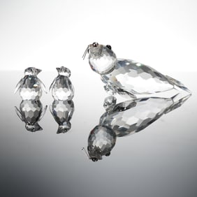 3pc Swarovski Crystal Figurines, Seal and Baby Penguins