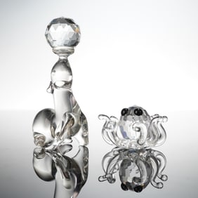 2pc Art Glass Seal and Octopus Figurines