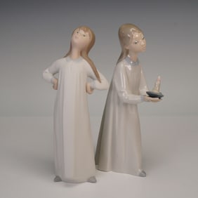2pc Lladro Porcelain Figurines, Girl w/ Candle 4868 & Girl Stretching 4872