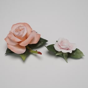 2pc Boehm Porcelain Flower Figurines, Flower of Love & Barbara Bush Rose