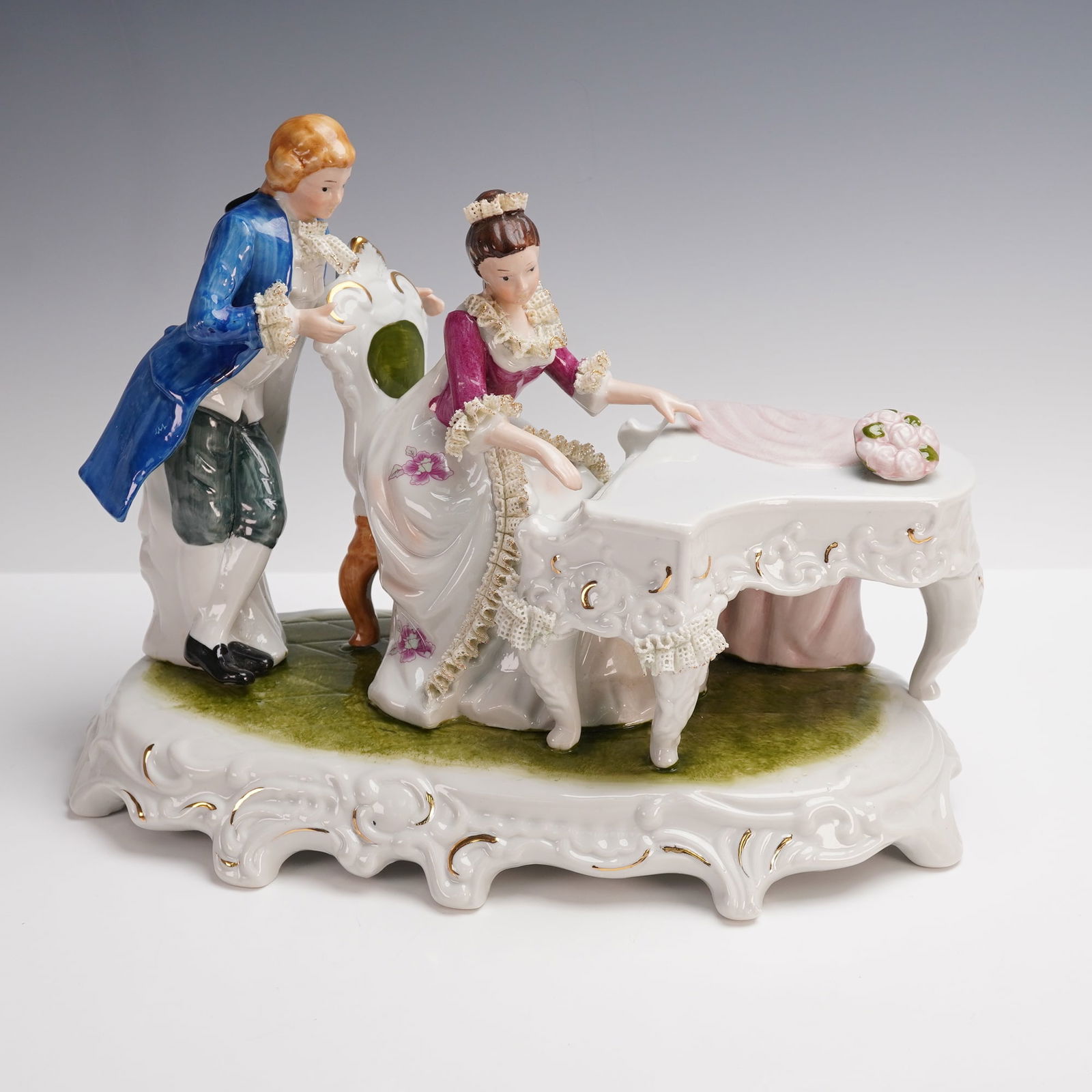 Lace Porcelain Figurine, Piano Practice Couple (1 of 3)