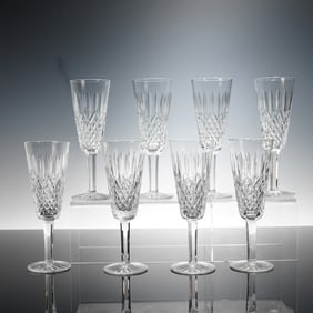 8pc Waterford Crystal Fluted Champagne Glasses, Lismore