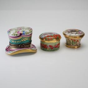 3pc Limoges Porcelain and Halcyon Days for Tiffany & Co. Treasure Boxes