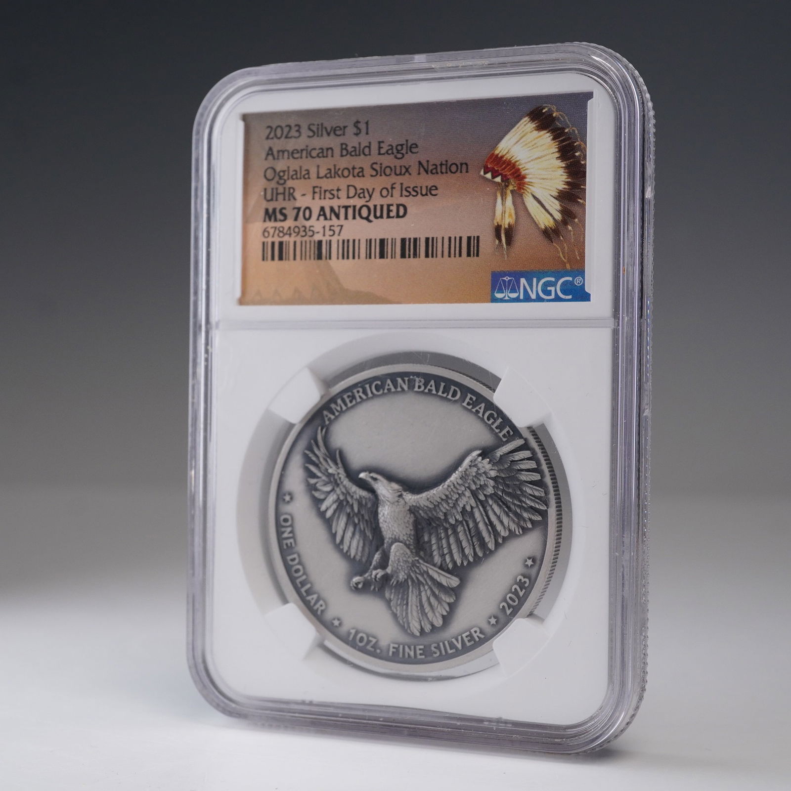 2023 Oglala Lakota Sioux Bald Eagle Dollar Coin NGC Graded MS 70 ANTIQUED (1 of 4)
