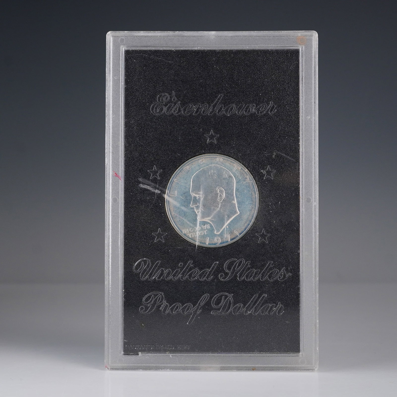 1971-S Eisenhower United States Dollar U.S. Mint: This 1971-S Eisenhower Dollar represents the inaugural year of the series minted in San Francisco and is a proof issue by U.S. Mint. The obverse displays a left-facing profile of President Dwight D. E