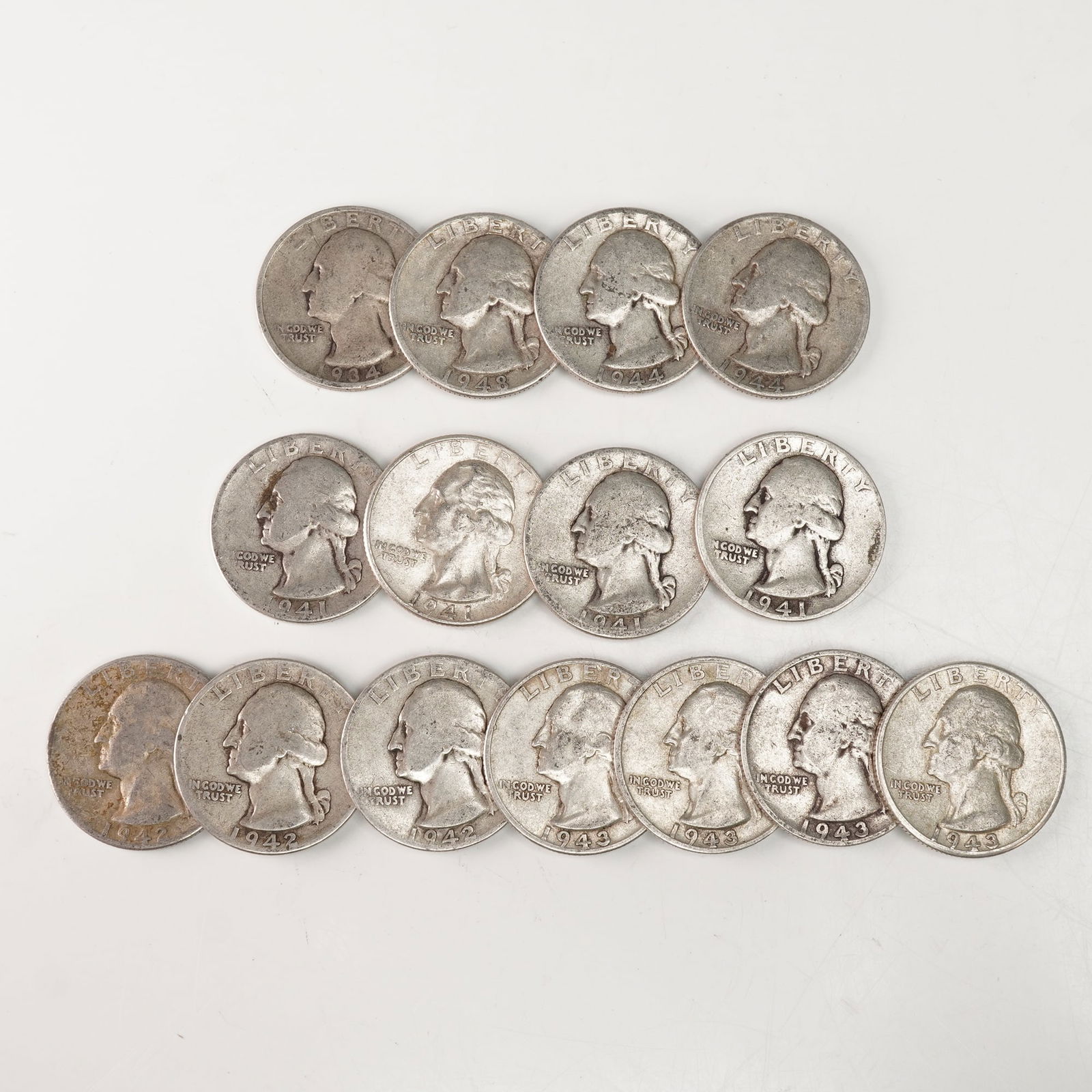 15pc 1934 to 1948 Washington Silver Quarters (1 of 5)