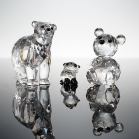 3pc Swarovski Silver Crystal Figurines, Baby Panda Brother Bear, Small Bear