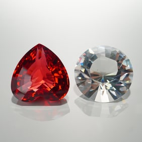 2pc Swarovski Crystal Paperweights, Red Heart and Clear Chaton